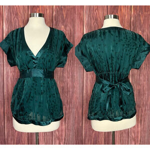 Vintage Y2K 2000s GUESS Baby Doll Blouse Silk Blend Short Sleeve Emerald Green M